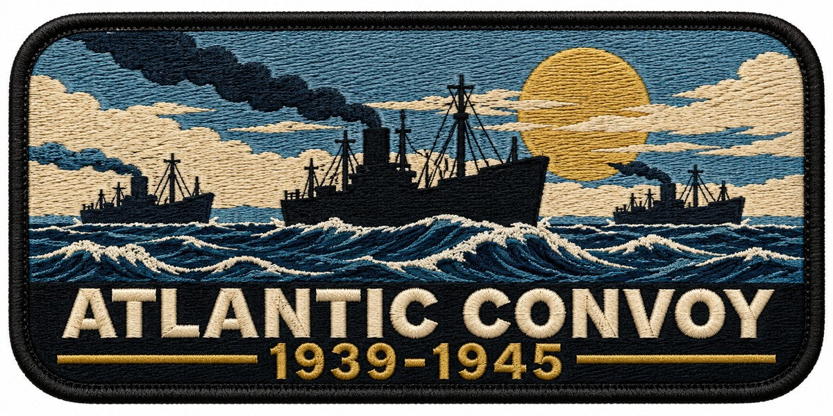 Atlantic Convoy 1939–1945 embroidered patch design preview - 130mm