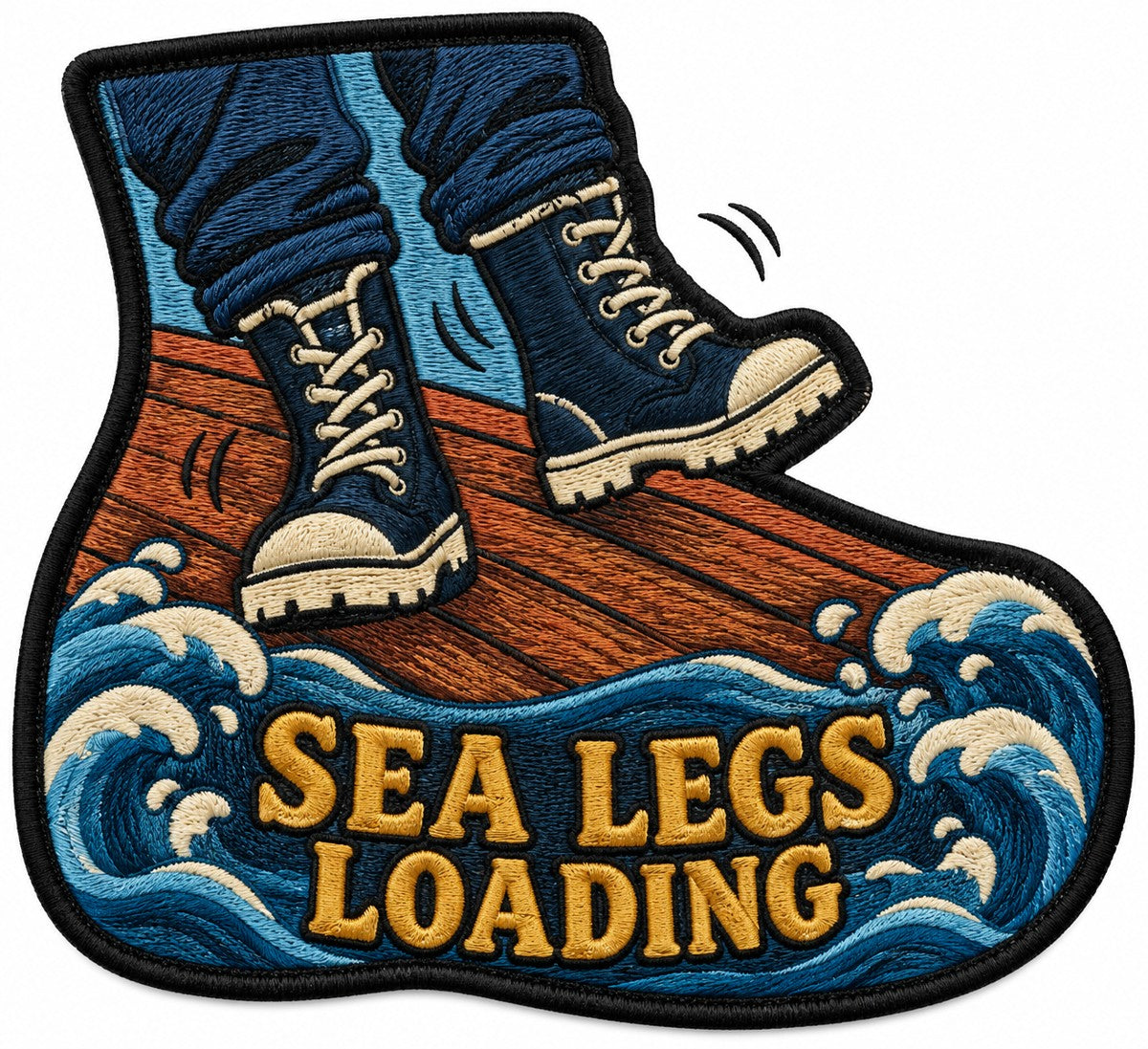 Sea Legs Loading embroidered patch design preview - 110mm