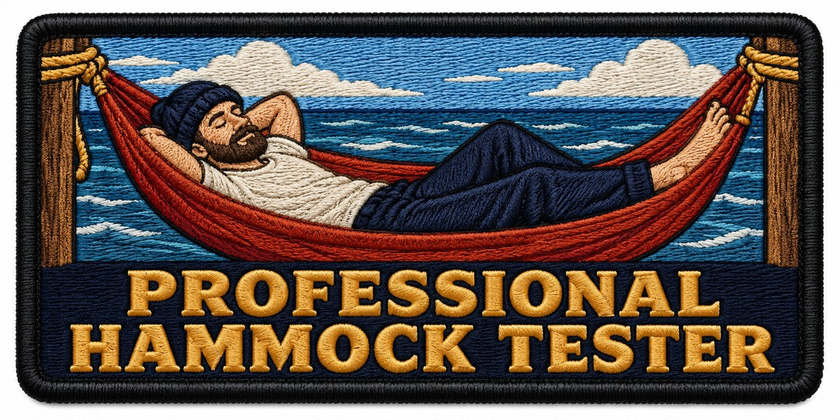 Professional Hammock Tester embroidered patch design preview - 130mm