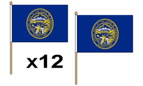 Flagmania Nebraska wooden hand flags, 9x6 inch, pack of 12, no bases