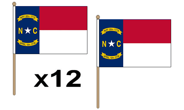 Flagmania North Carolina wooden hand flags, 9x6 inch, pack of 12, no bases
