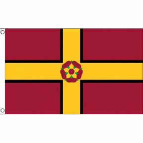 Northamptonshire new flag with gold cross edged in black and central rose on maroon, 5ft x 3ft