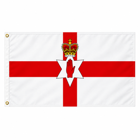 Northern Ireland flag with red cross, crowned star and red hand, 5ft x 3ft