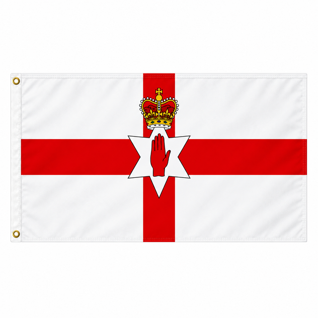 Northern Ireland flag with red cross, crowned star and red hand, 5ft x 3ft
