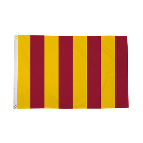 Northumbria flag with alternating yellow and red vertical stripes centred on white