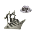 Antique silver-tone ocean liner ship pewter lapel pin badge with butterfly clutch fastening