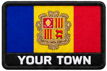 Personalised Andorra embroidered flag patch with example YOUR TOWN text