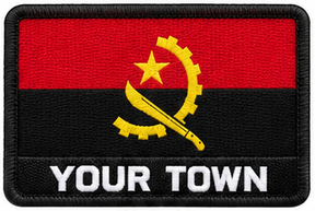 Personalised Angola embroidered flag patch with example YOUR TOWN text
