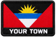 Personalised Antigua and Barbuda embroidered flag patch with example YOUR TOWN text