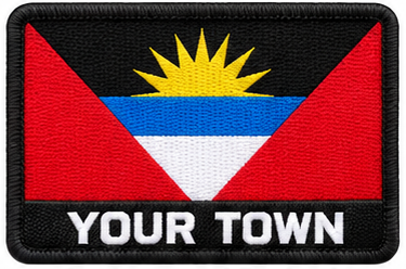Personalised Antigua and Barbuda embroidered flag patch with example YOUR TOWN text