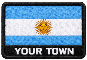 Personalised Argentina embroidered flag patch with example YOUR TOWN text