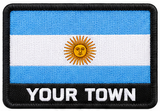 Personalised Argentina embroidered flag patch with example YOUR TOWN text
