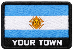 Personalised Argentina embroidered flag patch with example YOUR TOWN text
