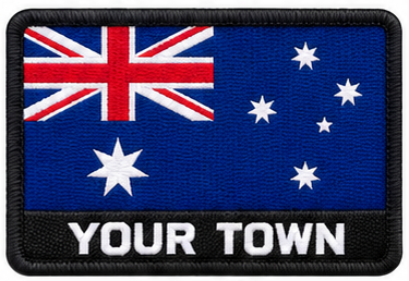 Personalised Australia embroidered flag patch with example YOUR TOWN text