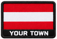 Personalised Austria embroidered flag patch with example YOUR TOWN text