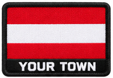 Personalised Austria embroidered flag patch with example YOUR TOWN text
