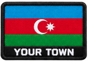 Personalised Azerbaijan embroidered flag patch with example YOUR TOWN text