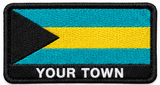 Personalised Bahamas embroidered flag patch with example YOUR TOWN text