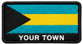 Personalised Bahamas embroidered flag patch with example YOUR TOWN text