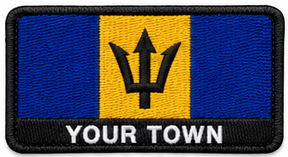 Personalised Barbados embroidered flag patch with example YOUR TOWN text
