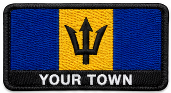 Personalised Barbados embroidered flag patch with example YOUR TOWN text
