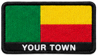 Personalised Benin embroidered flag patch with example YOUR TOWN text