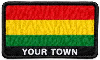 Personalised Bolivia embroidered flag patch with example YOUR TOWN text