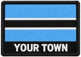 Personalised Botswana embroidered flag patch with example YOUR TOWN text