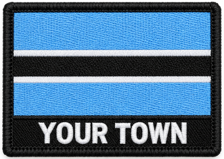 Personalised Botswana embroidered flag patch with example YOUR TOWN text