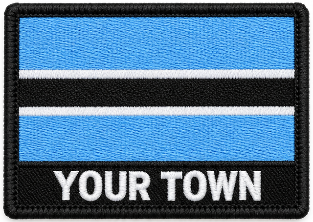 Personalised Botswana embroidered flag patch with example YOUR TOWN text