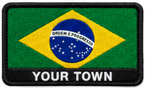 Personalised Brazil embroidered flag patch with example YOUR TOWN text