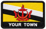 Personalised Brunei embroidered flag patch with example YOUR TOWN text