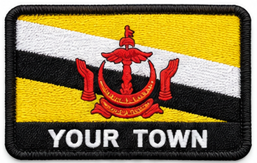 Personalised Brunei embroidered flag patch with example YOUR TOWN text