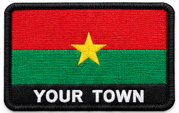 Personalised Burkina Faso embroidered flag patch with example YOUR TOWN text