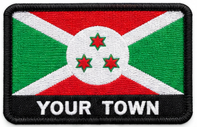Personalised Burundi embroidered flag patch with example YOUR TOWN text
