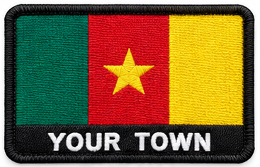 Personalised Cameroon embroidered flag patch with example YOUR TOWN text