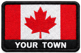 Personalised Canada embroidered flag patch with example YOUR TOWN text