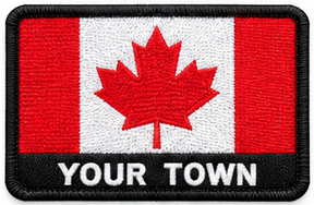 Personalised Canada embroidered flag patch with example YOUR TOWN text