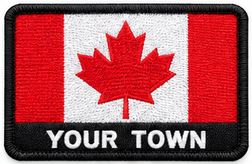 Personalised Canada embroidered flag patch with example YOUR TOWN text