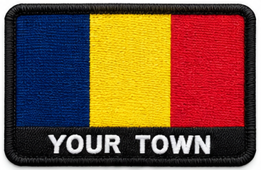 Personalised Chad embroidered flag patch with example YOUR TOWN text