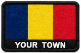 Personalised Chad embroidered flag patch with example YOUR TOWN text