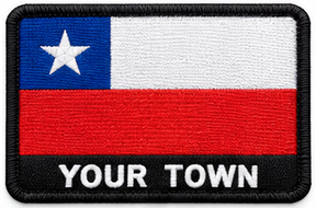 Personalised Chile embroidered flag patch with example YOUR TOWN text