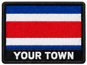 Personalised Costa Rica embroidered flag patch with example YOUR TOWN text