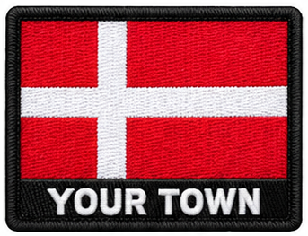 Personalised Denmark embroidered flag patch with example YOUR TOWN text