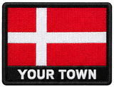 Personalised Denmark embroidered flag patch with example YOUR TOWN text