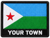 Personalised Djibouti embroidered flag patch with example YOUR TOWN text