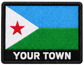 Personalised Djibouti embroidered flag patch with example YOUR TOWN text