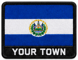 Personalised El Salvador embroidered flag patch with example YOUR TOWN text