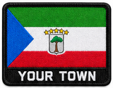Personalised Equatorial Guinea embroidered flag patch with example YOUR TOWN text