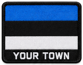 Personalised Estonia embroidered flag patch with example YOUR TOWN text